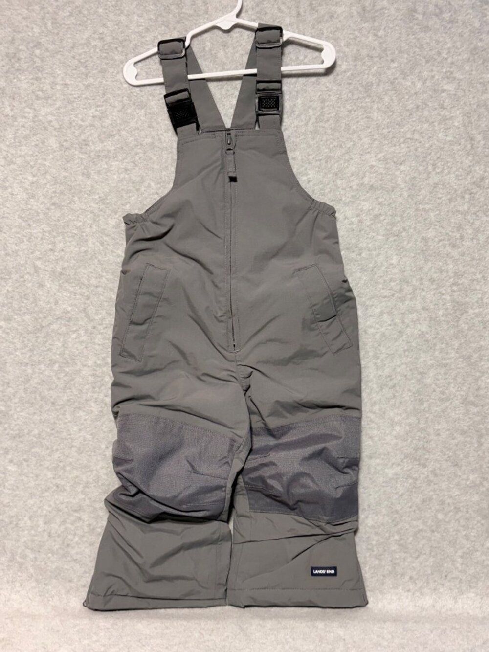 Lands End Kids Gray Squall Snow Bib Overalls Size 3 Reinforced Knees Waterproof